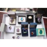 Collection of assorted Ladies Silver stone set rings inc Quartz, Amethyst etc