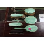 Art Deco Silver Enamelled Dressing table set of 6 Pieces