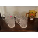 Britvic Advertising Jug and 4 Whitefriars Clear glass Tankards