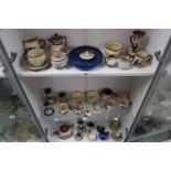 3 Shelves of assorted Mottoware inc. Royal Torquay, Watcombe etc