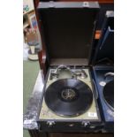 Vintage Portable Record Player with enamelled metal interior