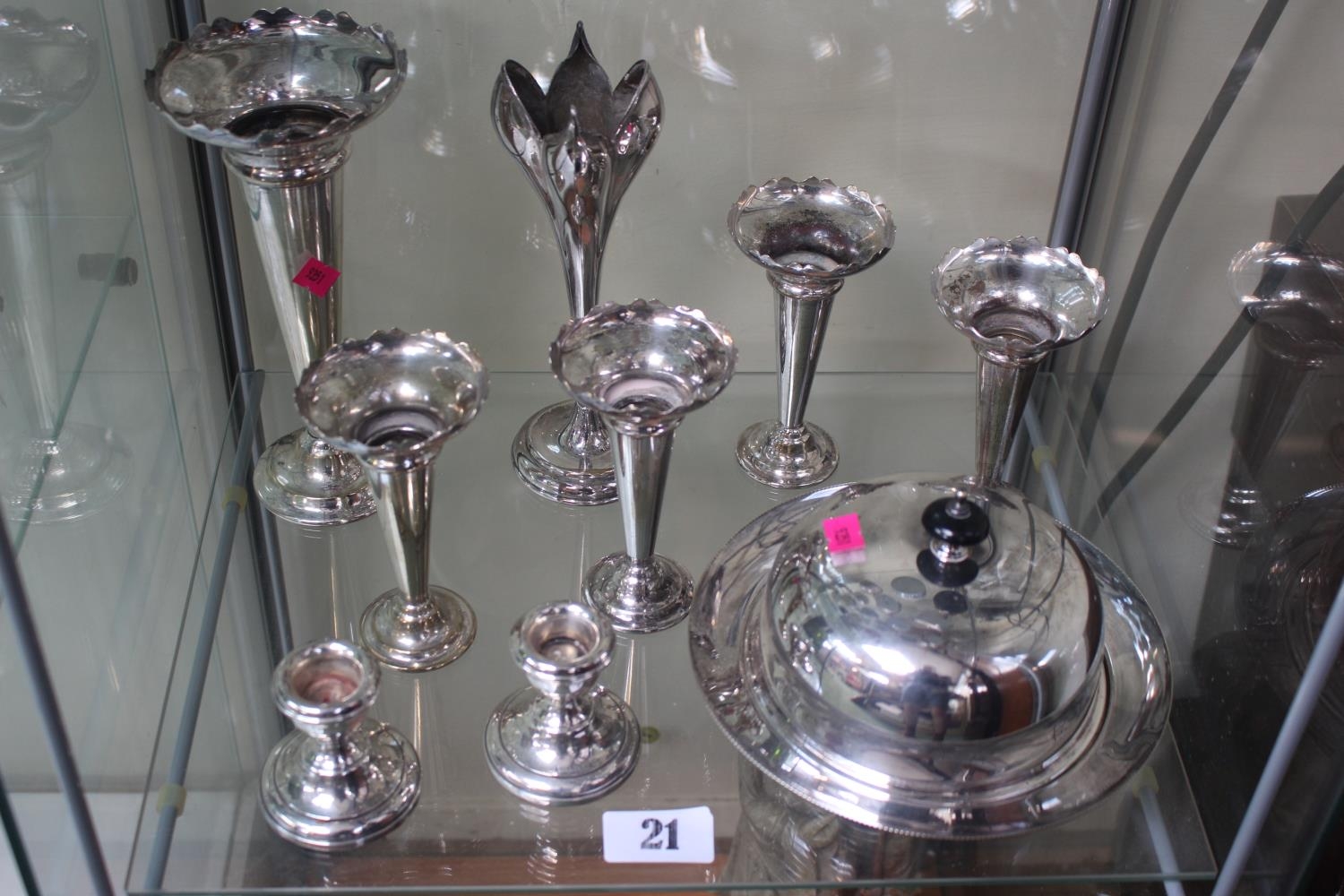 Pair of Silver Squat Candlesticks and a collection of assorted Silver plated table ware