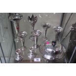 Pair of Silver Squat Candlesticks and a collection of assorted Silver plated table ware