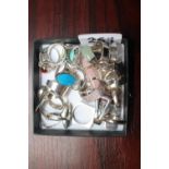 Small Tray of Silver stone set rings inc. Rose QUartz, Polished stones etc