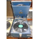 HMV Model 101 Portable Record Player in Blue case