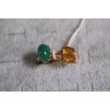 9ct Gold Yellow cut stone ring and another 9ct gold ring, 4.2g total weight. Size J