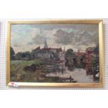 Gilt Framed Oil on canvas of a river scene monogrammed S R