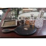 Silver topped sugar caster SIlver Picture frame, SIlver plated Mustard Silver topped scent bottle