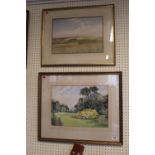 2 Watercolours to include Walter M Allcott 1917 watercolour of a Farmstead and a watercolour towards