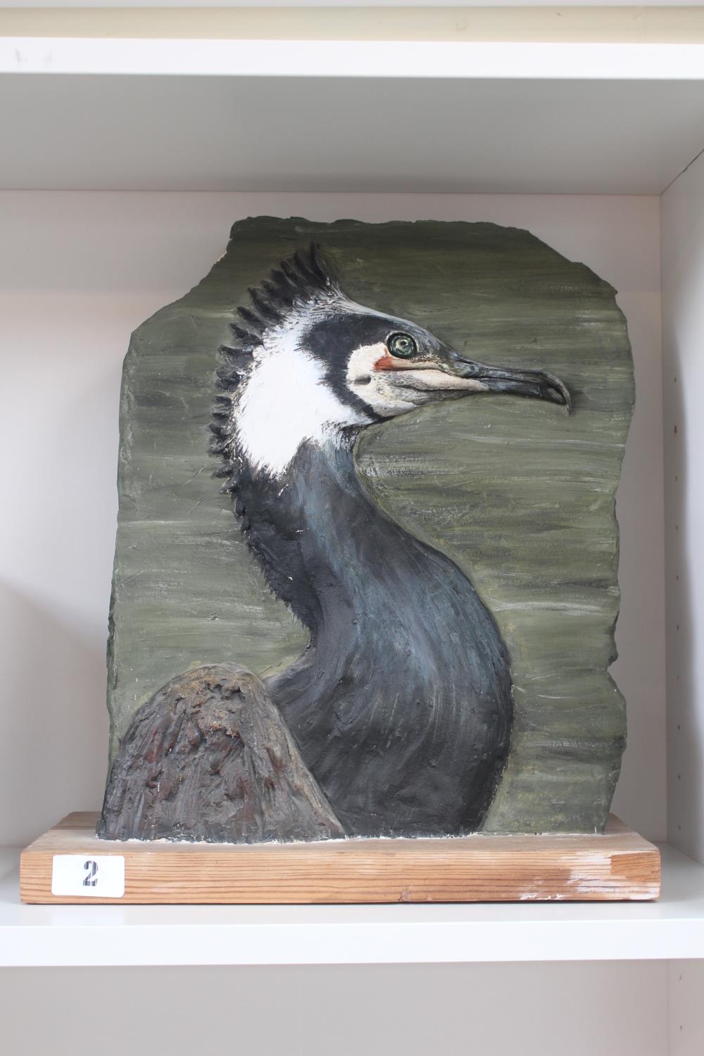 Large Sculpture of a Cormorant on plaque mounted on wooden base unsigned. 41cm in Height - Image 2 of 2