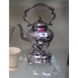 Good quality Edwardian Silver plated Spirit Kettle on stand, engraved foliate decoration