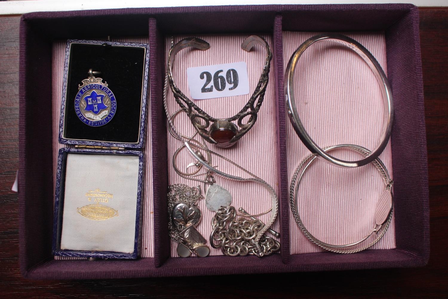 Collection of assorted Silver Jewellery inc. Bangles, bracelets and a SIlver Wharfdale