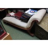 Victorian Walnut framed Chaise longue of curved form with upholstered top