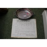 QE II Good Conduct certificate for Michael Lawrence Badham-Thornhill and a Silver plated tureen base