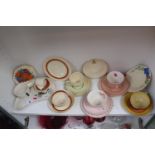 Collection of Clarice Cliff to include Gay Day Bizarre Cup and Saucer, Banded Art Deco Coffee Can