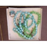 Jade Bead Necklace, Jade Drop pendant and a Stone Set Silver ring and bead necklace