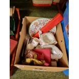 Box of assorted ceramics inc. Minton Haddon Hall, Wedgwood Jasperware etc