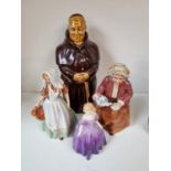 Beswick Heatmaster Monk Decanter & 3 Royal Doulton Figurines 'Milkmaid. 'Teatime' and 'Marie'