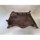 Metal bronzed Aesthetics Movement inkstand with galleried side and back on bracket feet