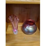 Art Glass Vase and a Flared Cranberry and clear glass vase