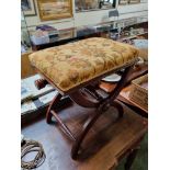 Edwardian adjustable upholstered stool on cruciform supports