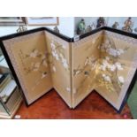 20thC Table Top Chinese Screen of 4 folds decorated with Birds on Prunus
