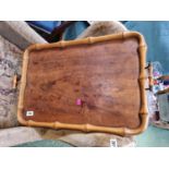 Interesting Bamboo effect tea tray with metal fittings