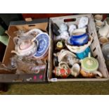 2 Boxes of assorted Glassware and Ceramics inc. 19thC Teapot, Deco Teapot etc