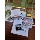 Ladies boxed Pandora Bracelet with assorted Charms and a Pair of Earrings