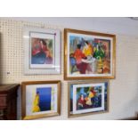 Collection of colourful framed prints all signed in Pencil