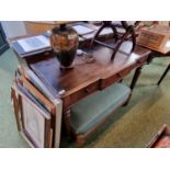 Victorian Mahogany 3 Drawer breakfront table on tapering turned legs