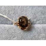 Ladies 9ct Gold Smokey Quartz Ring 3.5g total weight. Size O