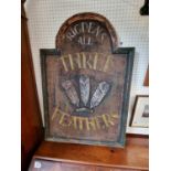20thC Pub sign Rigdens Ale 'Three Feathers' 90cm in Height
