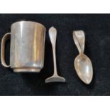 Small Silver Christening cup and a SIlver Babies Pusher and Spoon 85g total weight