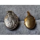 2 9ct Gold Oval Lockets in White Gold and Yellow 4g total weight