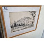 Albert Edmund Gardin framed Pencil sketch of a Landscape scene