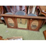 Oak Framed Over mantel Mirror with Highland cattle scenes flanking central mirror