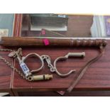 Pair of Hiatt Hand Cuffs, Bedfordshire Police Whistle and a wooden Truncheon