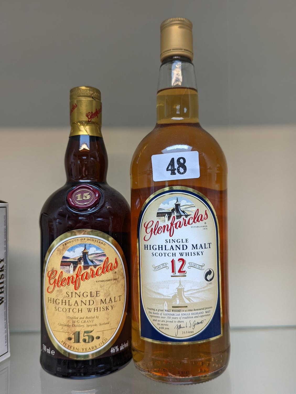 Whisky; Glenfarclas 15 Year Old 700ml and Glenfarclas 12 Year