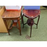 Oak 1920s Window table and a Walnut Shaped top Edwardian Window table