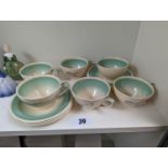Set of Six Susie Cooper Deco Tea Cups and Saucers