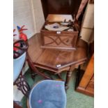 Edwardian Mahogany Window table with galleries under tier on casters