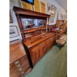 Edwardian Walnut mirror backed dresser with drawer and cupboards to base