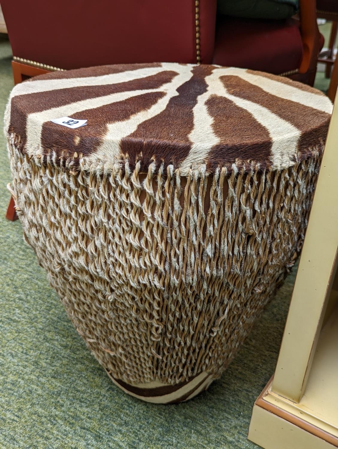 Large African Zebra Skin Drum 48cm in Height - Image 2 of 2