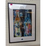 John Downes framed and mounted watercolour of Coca Cola bottles