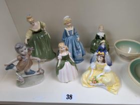 Collection of Royal Doulton, Worcester figurines and a Sitzendorf type figurine
