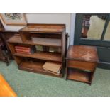 Oak stepped bookcase and a oak sewing box