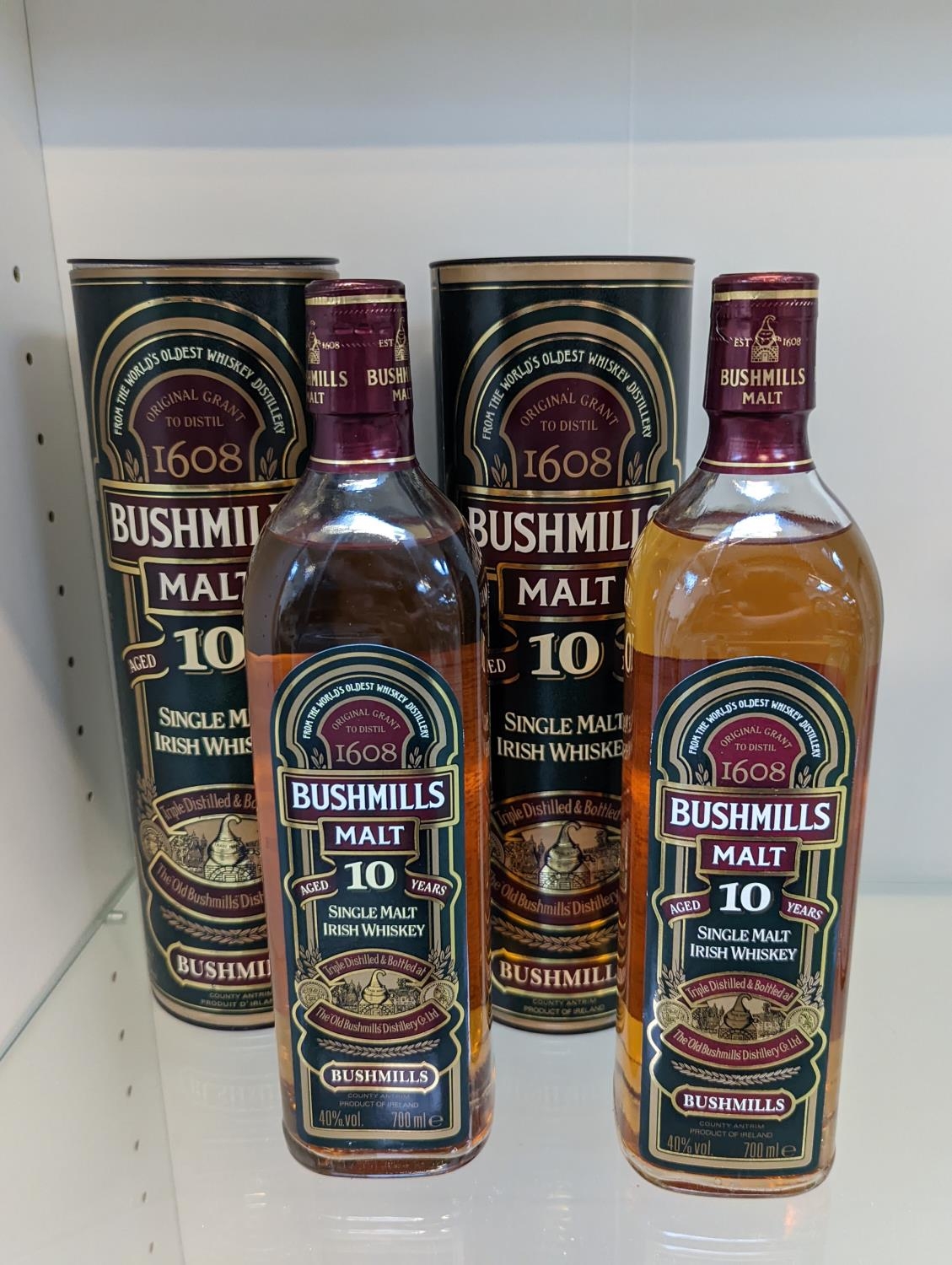 Whisky; 2 Bottles of Bushmills 10 Year Irish Single Malt Whisky 700ml