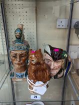 Royal Doulton Character Jug, Barottini Roman Head decanter and a Novelty Bear Lamp