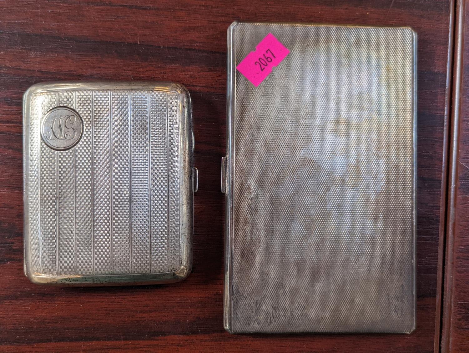 Good quality Rectangular SIlver machined cigarette case Birmingham 1939 and another curved SIlver